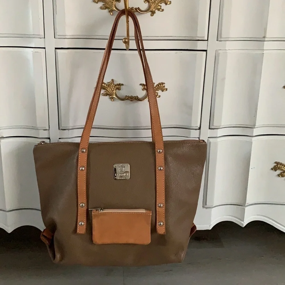 I Medici Firenze leather two‎ tones camel tote bag logo bohemian work